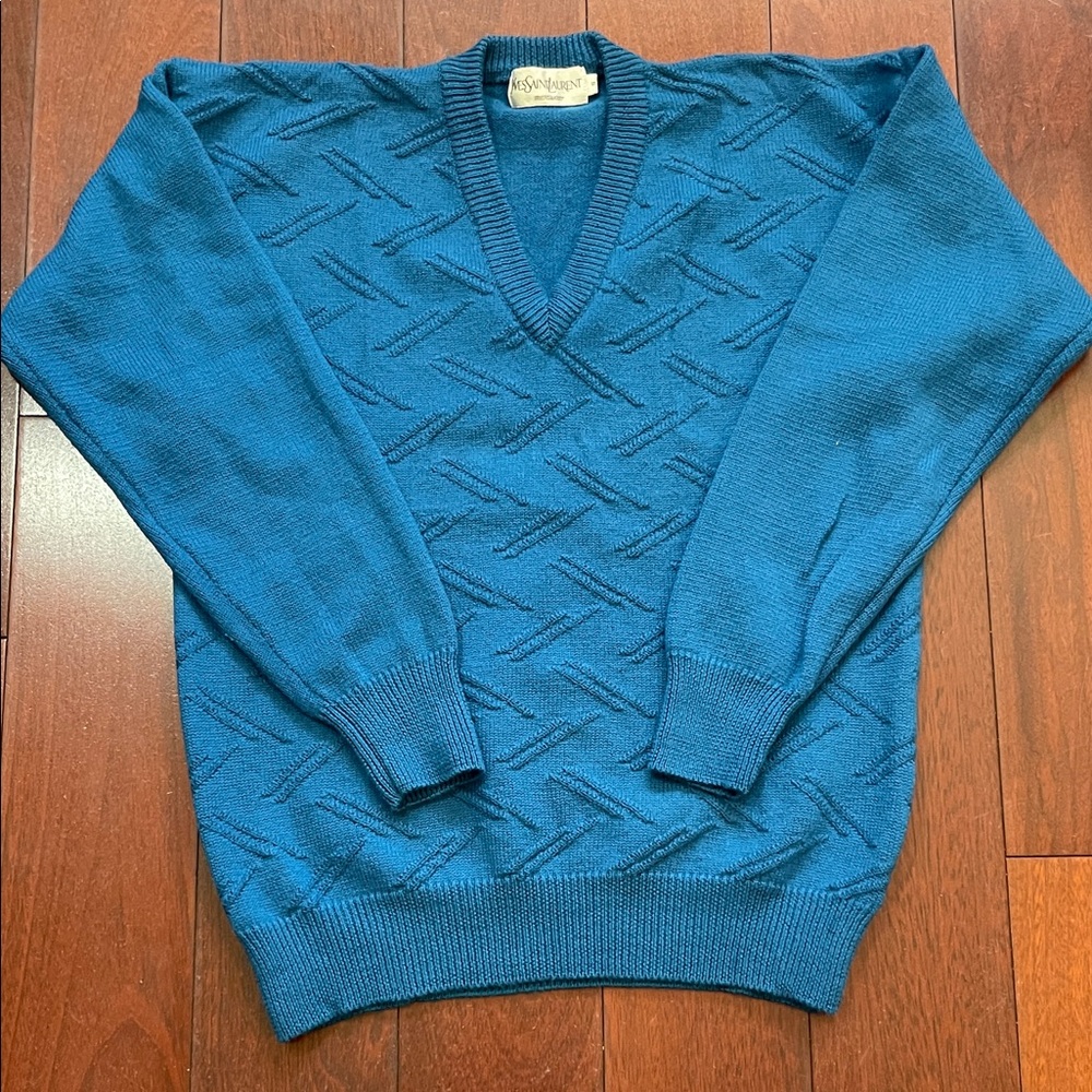 Yves Saint Laurent Vintage Teal V-Neck Sweater